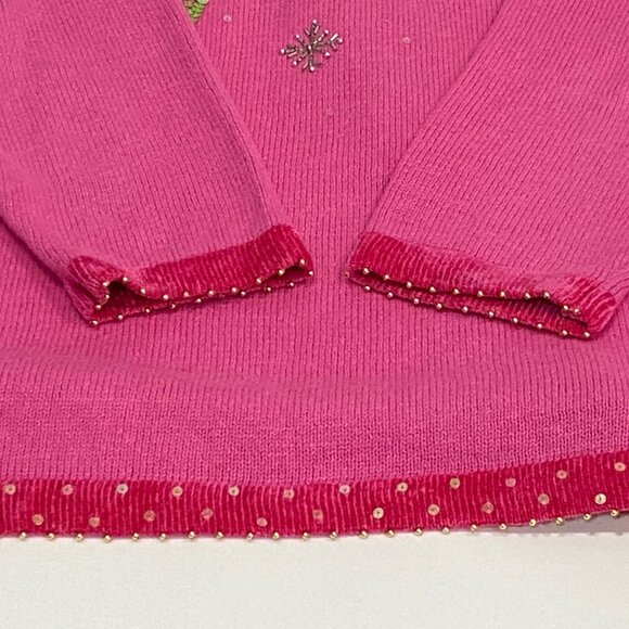 Quacker Factory Beaded Snowman Sweater Womens Size 1X Pink V Neck Pullover - Picture 5 of 7
